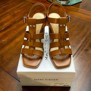 NIB 7.5 Marc Fisher Foryst Sandal - Cognac - Block Heel Sandal